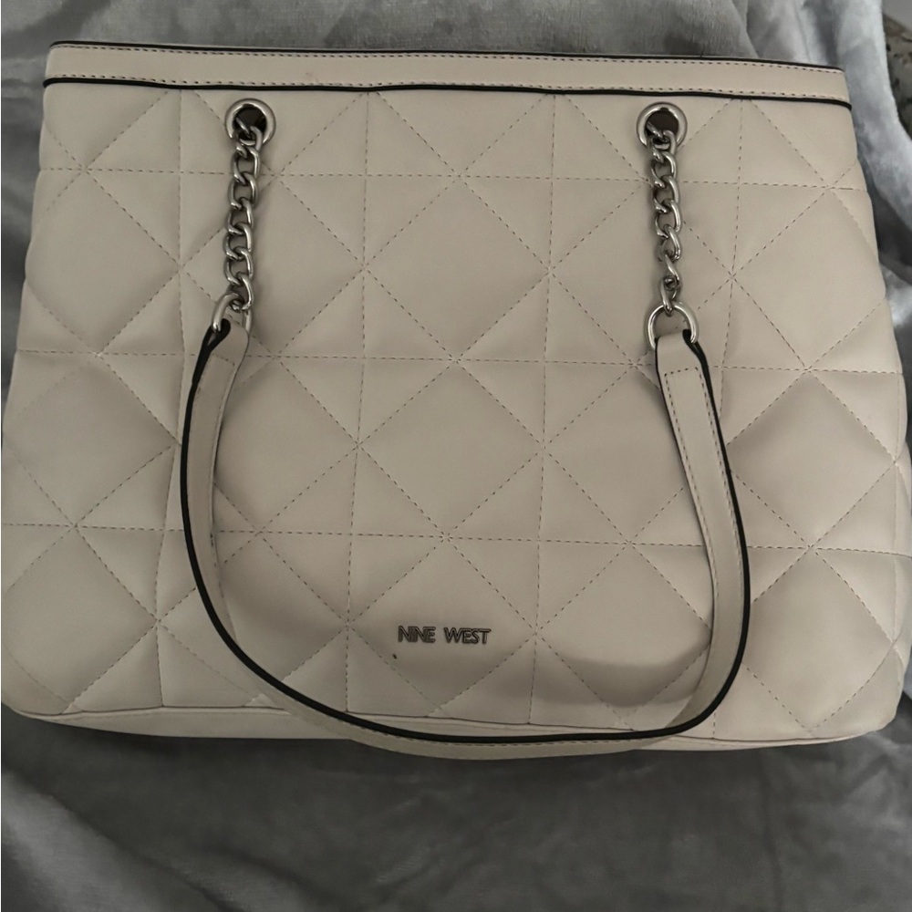 Nine West Cream Quilted Shoulder Bag with Elegant Chain Straps